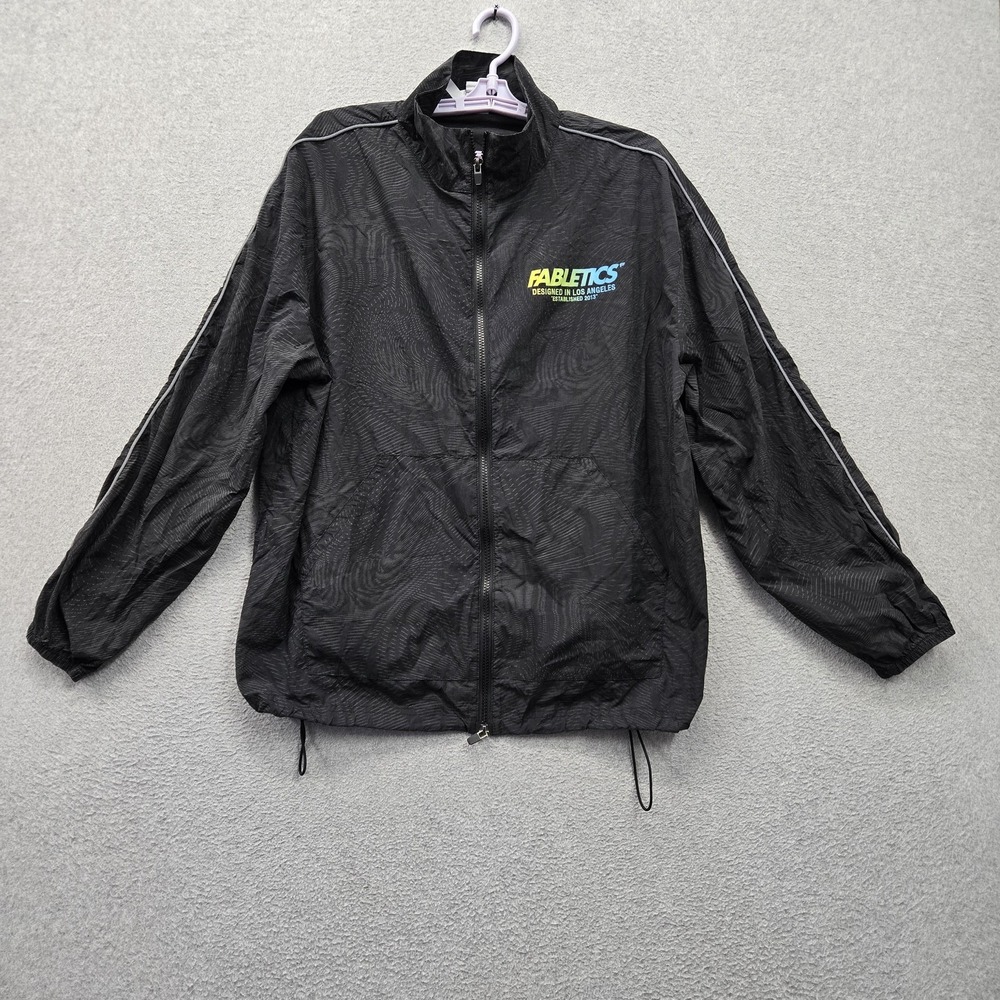 Fabletics Women Jacket XL Black Nylon Geometric Microfiber Logo Spellout